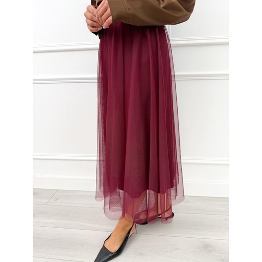 Bordowa Tiulowa Spódnica Midi Modnakiecka.pl 40 ModnaKiecka.pl wyprzedaż