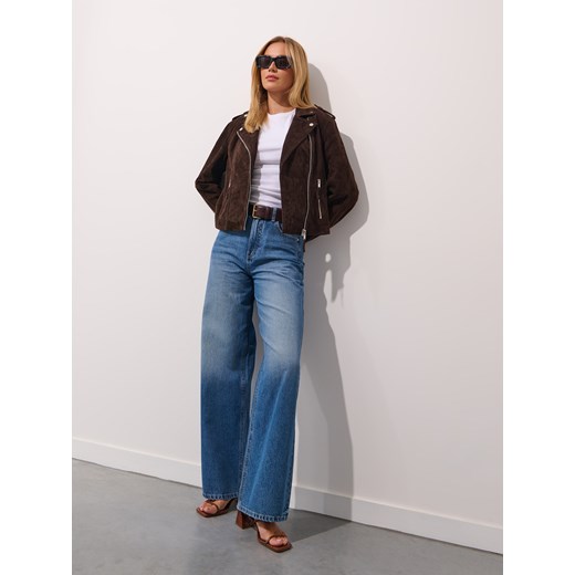 Mohito - Skórzana brązowa ramoneska - ciemnobrązowy ze sklepu Mohito w kategorii Kurtki damskie - zdjęcie 186713985