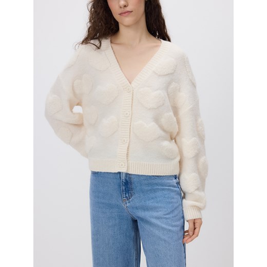 Reserved - Kardigan ze strukturalnym wzorem - kremowy ze sklepu Reserved w kategorii Swetry damskie - zdjęcie 186714668