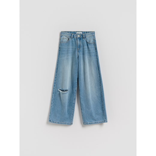 Reserved - Jeansy wide leg z przetarciem - niebieski ze sklepu Reserved w kategorii Spodnie dziewczęce - zdjęcie 186714865