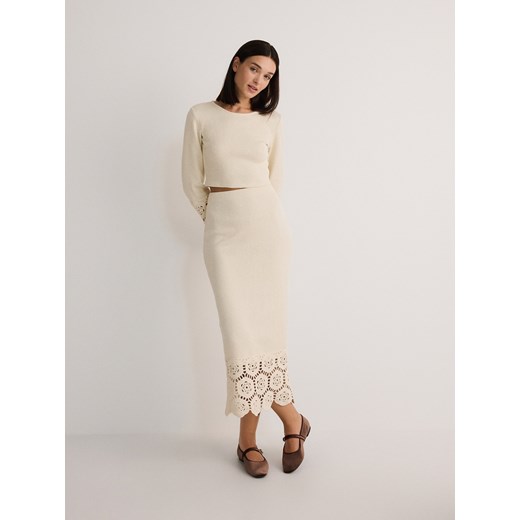 Reserved - Dzianinowa spódnica maxi - kremowy ze sklepu Reserved w kategorii Spódnice - zdjęcie 186717219