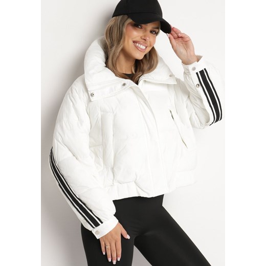 Biała Pikowana Kurtka o Kroju Oversize ze Ściągaczem i Kieszeniami Zinnova XL born2be.pl