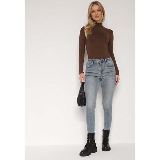 Niebieskie Jeansy Skinny z Bawełną z Regularnym Stanem Tevalka XS born2be.pl