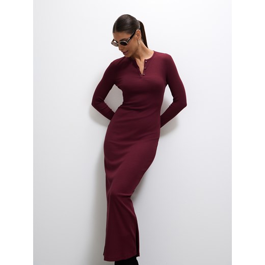Mohito - Dzianinowa bordowa sukienka midi - kasztanowy Mohito M Mohito