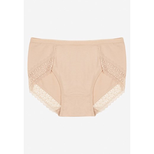 Beżowe Majtki Figi z Bawełny z Koronkową Lamówką Idilea ze sklepu born2be.pl w kategorii Majtki damskie - zdjęcie 186719625