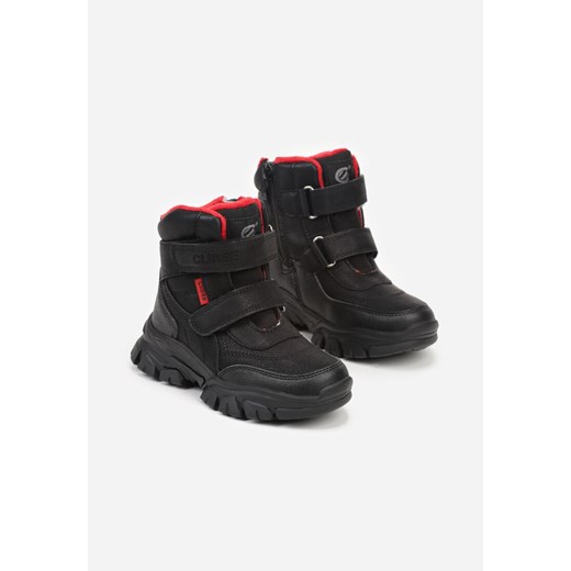 Czarno-Czerwone Śniegowce Sportowe na Rzepy Mocno Ocieplone Idimara 29 born2be.pl