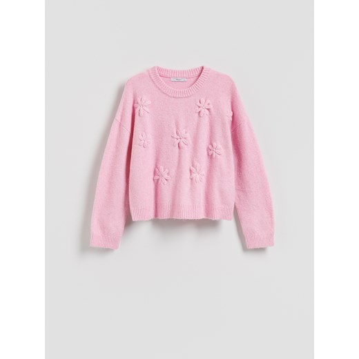 Reserved - Sweter z aplikacjami 3D - różowy Reserved XL Reserved