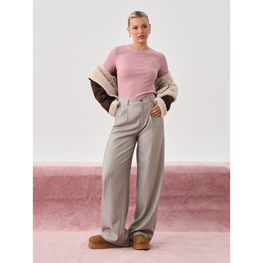 Sinsay - Spodnie wide leg - beżowy Sinsay S Sinsay