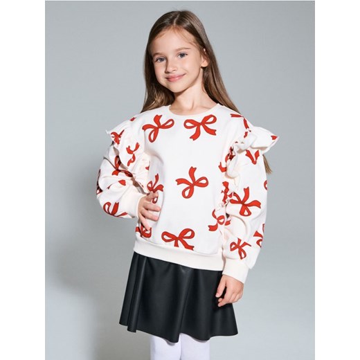 Sinsay - Bluza crewneck ze wzorem w kokardy - kremowy ze sklepu Sinsay w kategorii Bluzy dziewczęce - zdjęcie 186721865