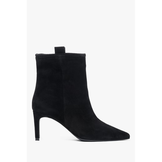 Estro: Czarne botki damskie na szpilce z weluru naturalnego ze sklepu Estro w kategorii Botki - zdjęcie 186724857