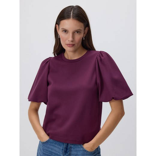 Reserved - T-shirt z bufiastymi rękawami - ciemnofioletowy Reserved XL Reserved