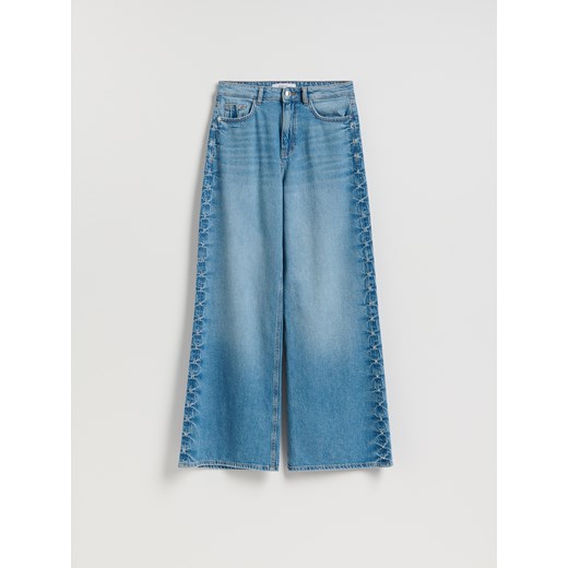 Reserved - Jeansy wide leg z okuciami - niebieski ze sklepu Reserved w kategorii Jeansy damskie - zdjęcie 186725008