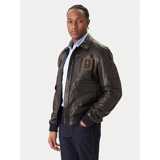 Aeronautica Militare Kurtka skórzana 252PN0846U100839 Czarny Regular Fit ze sklepu MODIVO w kategorii Kurtki męskie - zdjęcie 186729366