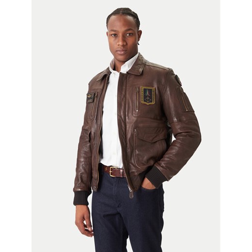 Aeronautica Militare Kurtka skórzana 252PN0846U100839 Brązowy Regular Fit ze sklepu MODIVO w kategorii Kurtki męskie - zdjęcie 186729379
