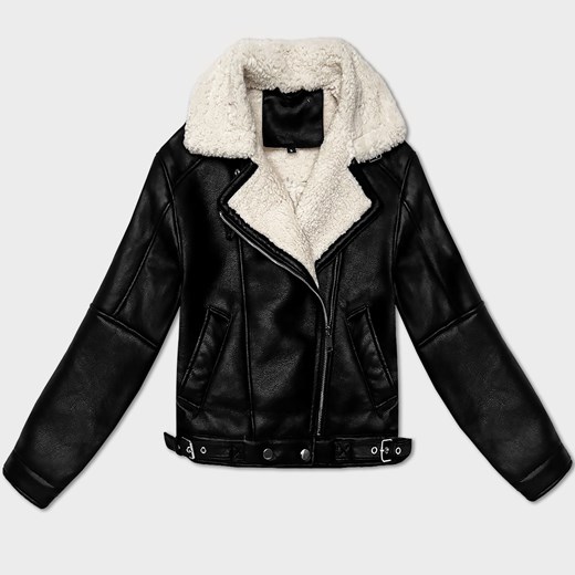 Przejściowa damska kurtka skórzana na futerku J Style czarna-ecru (11Z8267) ze sklepu goodlookin.pl w kategorii Kurtki damskie - zdjęcie 186733338