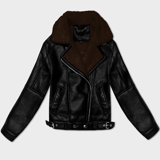 Przejściowa damska kurtka skórzana na futerku J Style czarna-brązowa (11Z8267) ze sklepu goodlookin.pl w kategorii Kurtki damskie - zdjęcie 186733348