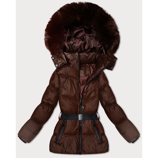 Zimowa kurtka z kapturem i paskiem J Style brązowa (5M3322-158) - id: 25662 - marki Goodlookin.pl - 186733349 Zimowa kurtka z kapturem i paskiem J Style brązowa (5M3322-158) ze sklepu goodlookin.pl w kategorii Kurtki damskie - zdjęcie 186733349