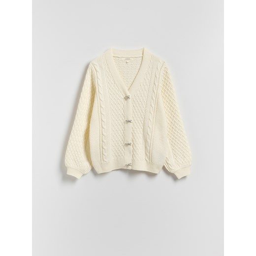Reserved - Kardigan z dekoracyjnymi guzikami - złamana biel ze sklepu Reserved w kategorii Swetry damskie - zdjęcie 186734496