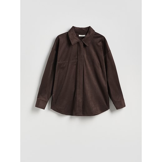 Reserved - Koszula z imitacji zamszu - ciemnobrązowy ze sklepu Reserved w kategorii Koszule damskie - zdjęcie 186735046