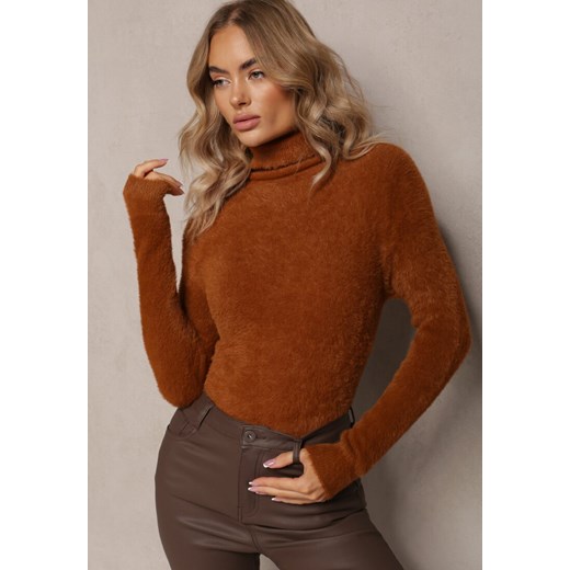 Brązowy Dopasowany Golf z Wełną i Ściągaczami Pacienche Renee M renee.pl