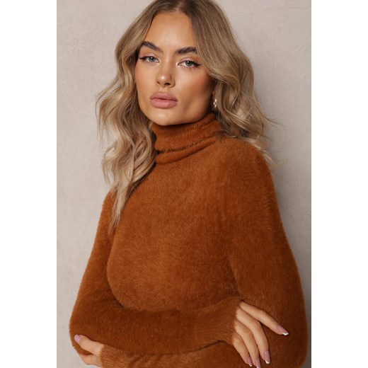 Brązowy Dopasowany Golf z Wełną i Ściągaczami Pacienche Renee M renee.pl