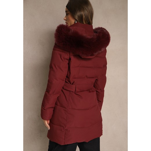 Bordowa Pikowana Kurtka Zimowa z Kapturem z Futerkiem Goella Renee M renee.pl