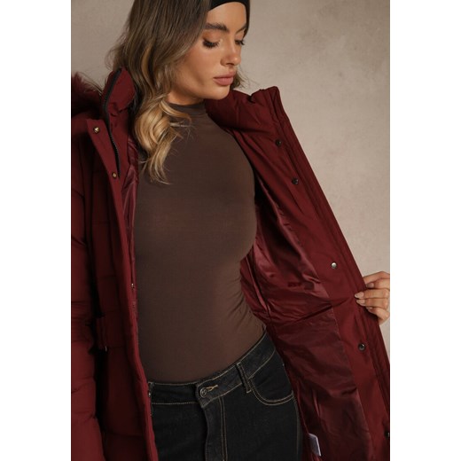 Bordowa Pikowana Kurtka Zimowa z Kapturem z Futerkiem Goella Renee XS renee.pl