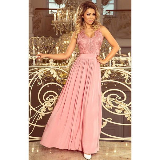 215-3 LEA długa suknia, Kolor pudrowy, Rozmiar M, Numoco Numoco M okazja Primodo