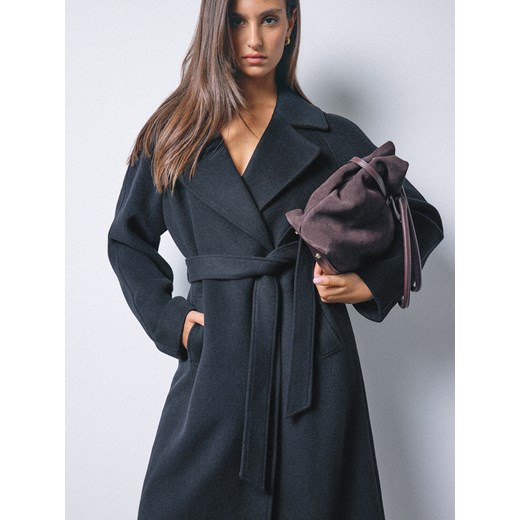 Mohito - Płaszcz z wełną i domieszką kaszmiru - czarny ze sklepu Mohito w kategorii Płaszcze damskie - zdjęcie 186736487