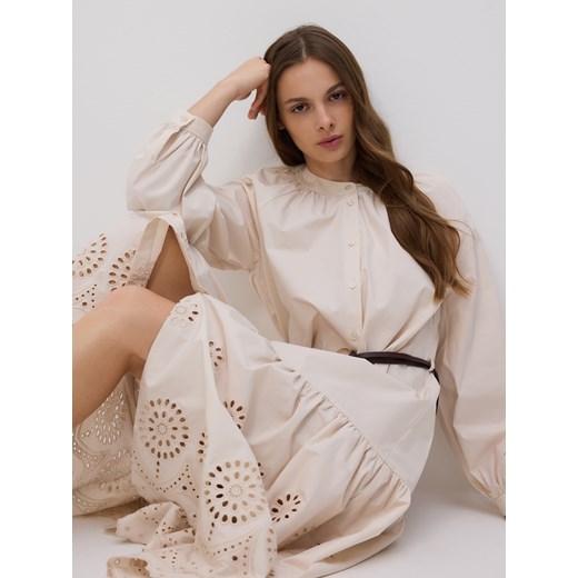 Reserved - Bawełniana sukienka z paskiem - złamana biel ze sklepu Reserved w kategorii Sukienki - zdjęcie 186736847