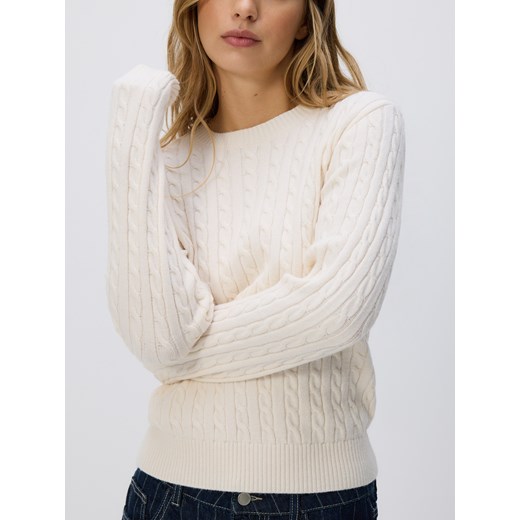 Reserved - Sweter z ozdobnym splotem - kremowy ze sklepu Reserved w kategorii Swetry damskie - zdjęcie 186736959