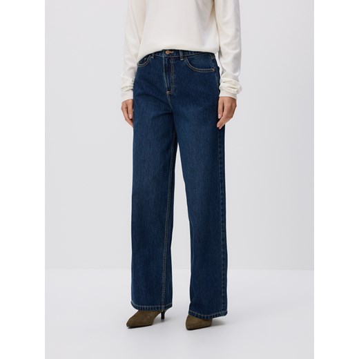 Reserved - Jeansy wide leg z wysokim stanem - granatowy ze sklepu Reserved w kategorii Jeansy damskie - zdjęcie 186737249