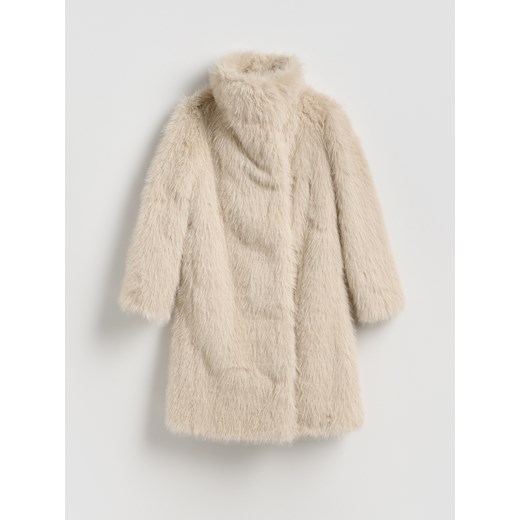 Reserved - Płaszcz ze sztucznego futra - jasnoszary ze sklepu Reserved w kategorii Futra damskie - zdjęcie 186737338