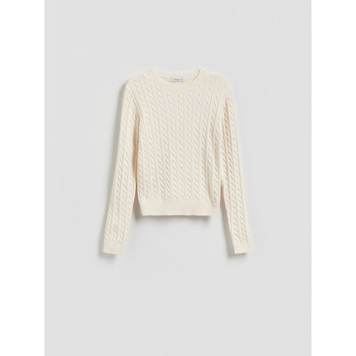 Reserved - Sweter z ozdobnym splotem - kremowy ze sklepu Reserved w kategorii Swetry damskie - zdjęcie 186739116