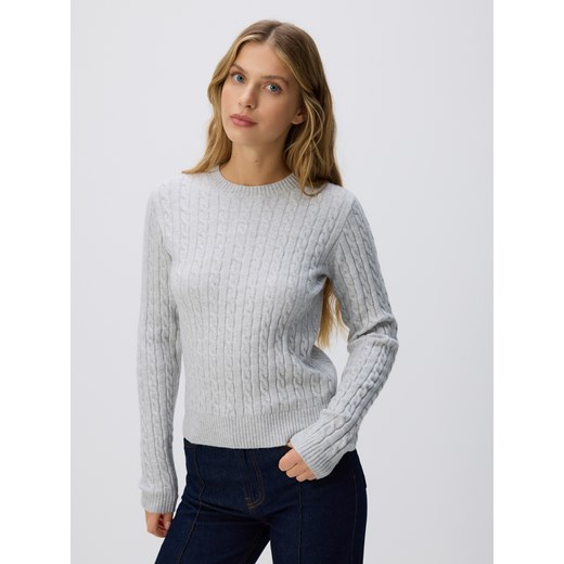 Reserved - Sweter z ozdobnym splotem - jasnoszary ze sklepu Reserved w kategorii Swetry damskie - zdjęcie 186739125