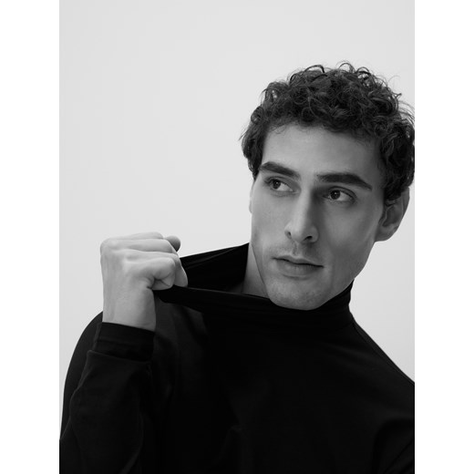 Reserved - Bawełniany longsleeve z golfem - czarny ze sklepu Reserved w kategorii T-shirty męskie - zdjęcie 186739337