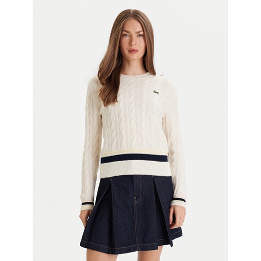 Lacoste Sweter AF4159 Écru Regular Fit ze sklepu MODIVO w kategorii Swetry damskie - zdjęcie 186741048