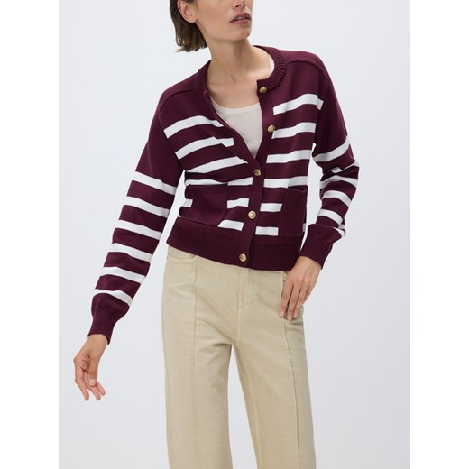 Reserved - Bawełniany kardigan w paski - bordowy ze sklepu Reserved w kategorii Swetry damskie - zdjęcie 186742108