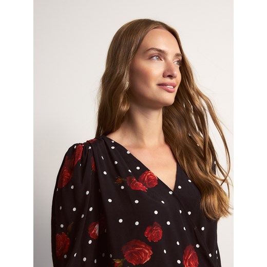 Reserved - Wzorzysta bluzka z wiskozy - czarny ze sklepu Reserved w kategorii Bluzki damskie - zdjęcie 186742309