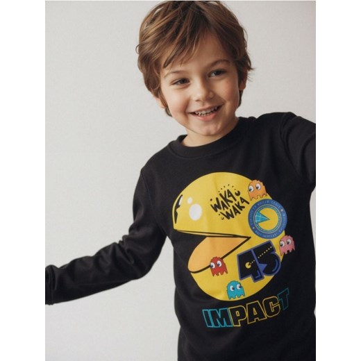 Sinsay - Bawełniana koszulka z nadrukiem Pacman - czarny ze sklepu Sinsay w kategorii T-shirty chłopięce - zdjęcie 186743975