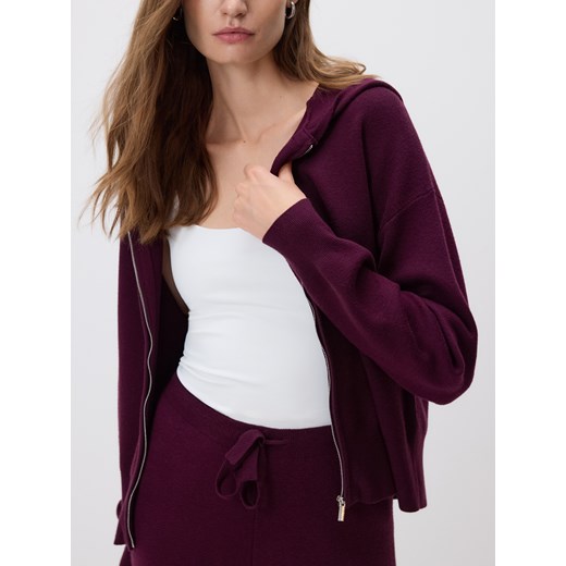 Reserved - Rozpinany sweter z kapturem - ciemnofioletowy ze sklepu Reserved w kategorii Swetry damskie - zdjęcie 186745137
