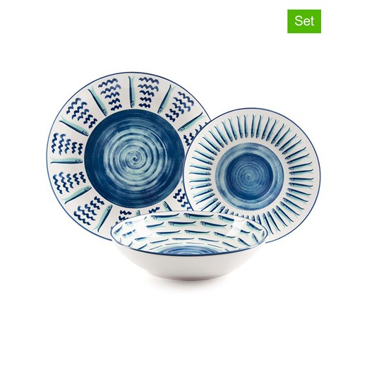 Trendy Kitchen by EXCÉLSA 18-częściowy zestaw talerzy &quot;Mediterraneo&quot; w kolorze biało-niebieskim ze sklepu Limango Polska w kategorii Naczynia - zdjęcie 186746068