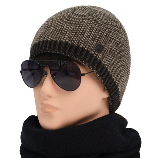 Ciepła, Dwuwarstwowa Czapka Beanie - Pako Jeans - Beżowy Melanż CPAPJNSz92BR Pako Jeans Uniwersalny JegoSzafa.pl