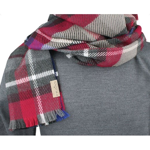 Szalik Męski - V. Fraas - Cashmink - Krata, Czerwień i Popiel SZAAKR1284 V. Fraas JegoSzafa.pl