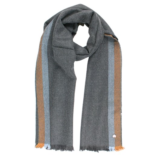 Szalik Męski - V. Fraas - Cashmink - Popiel, Pasy SZAAKR1285 ze sklepu JegoSzafa.pl w kategorii Szaliki męskie - zdjęcie 186748539