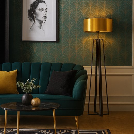 Czarna lampa podłogowa ze złotym abażurem w stylu glamour MOSS MIRROR - id: 6748 - marki Ciekot Partners Sp. Z O. O. - 186748597 Czarna lampa podłogowa ze złotym abażurem w stylu glamour MOSS MIRROR ze sklepu Lysne w kategorii Lampy podłogowe - zdjęcie 186748597