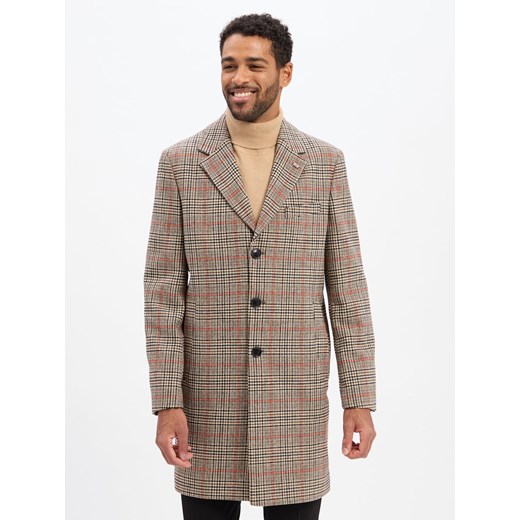 Finshley & Harding London Płaszcz z zawartością wełny Mężczyźni Sztuczne włókno brązowy w kratkę ze sklepu vangraaf w kategorii Płaszcze męskie - zdjęcie 186753396