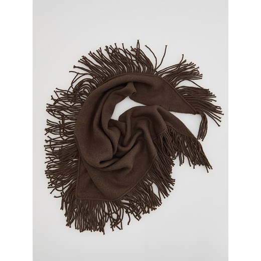 Reserved - Szal z frędzlami - ciemnobrązowy Reserved ONE SIZE Reserved