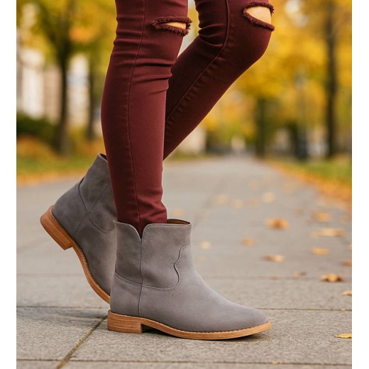 Szare wsuwane botki na koturnie /E7-2 18344 T296/ 40 Pantofelek24.pl