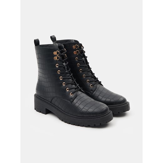 Sinsay - Botki z imitacji skóry - czarny Sinsay 37 Sinsay